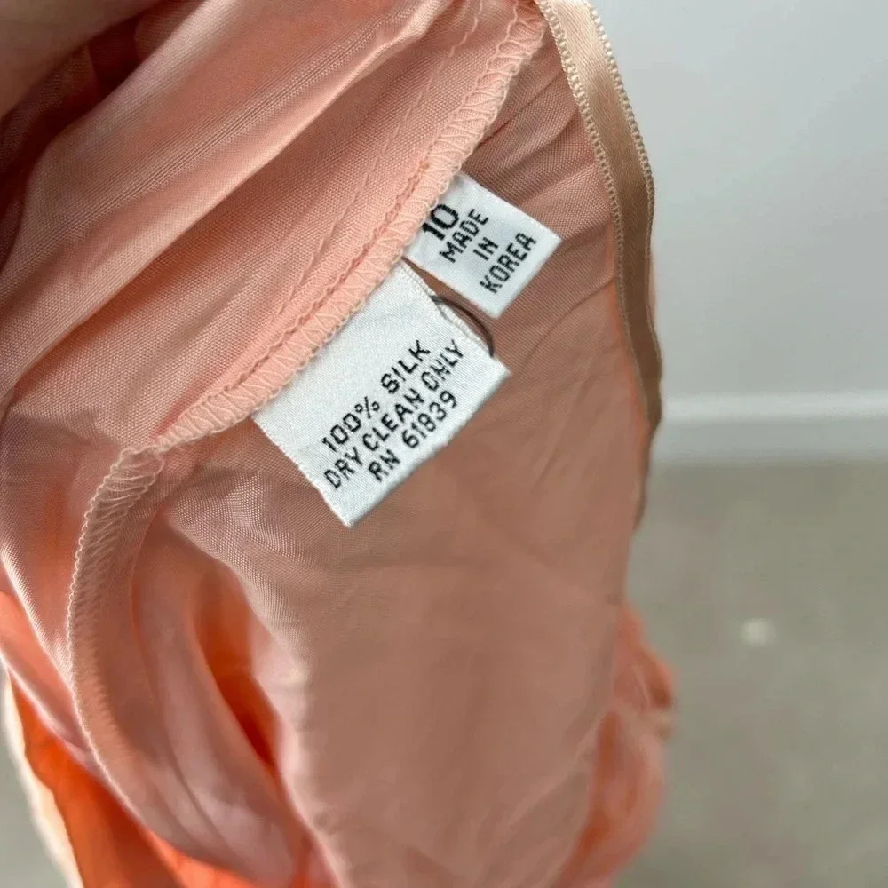 Vintage Silk Chiffon Midi Skirt Peach Flowy Romantic Cottagecore Balletcore - Picture 7 of 12